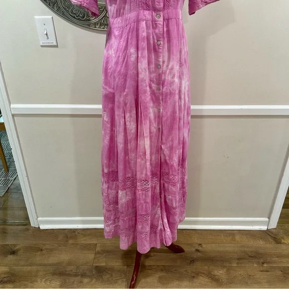 LoveShackFancy Edie pink maxi dress with lace accents - size M - Picture 6 of 14